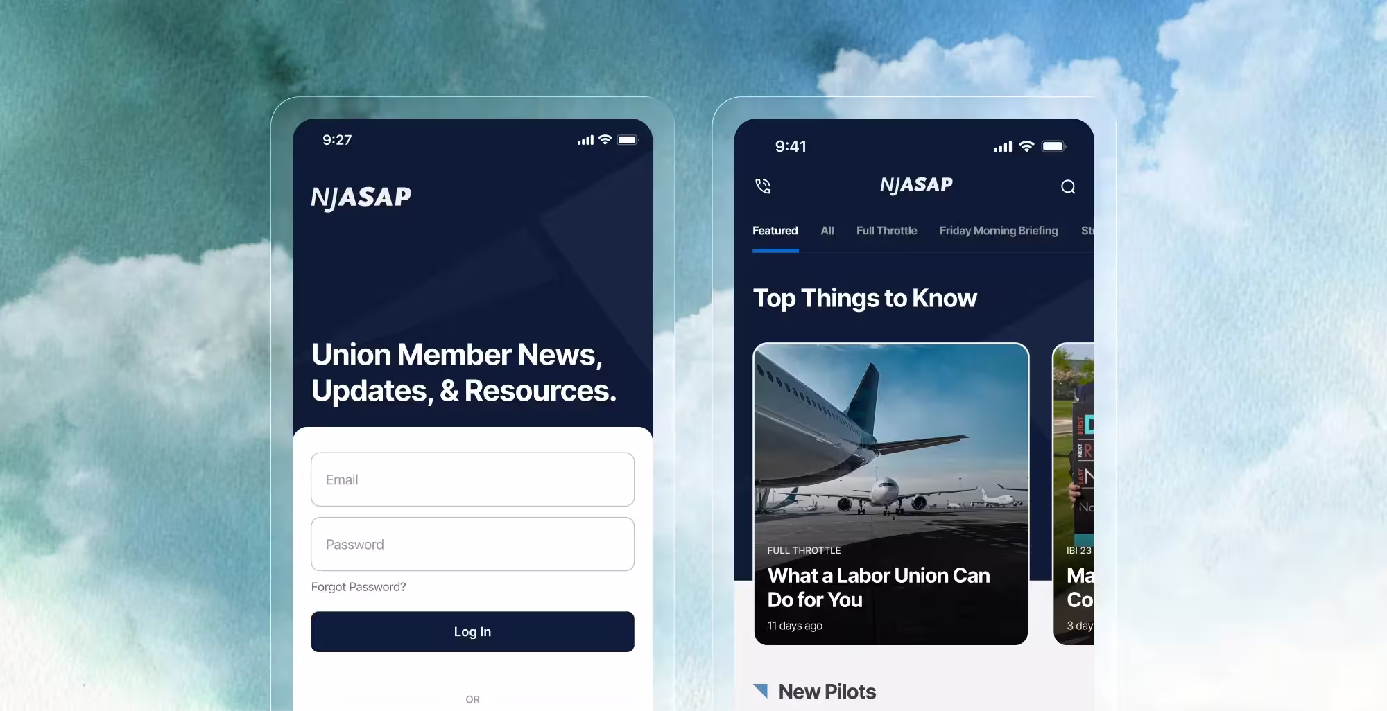 NJASAP login and home feed screen