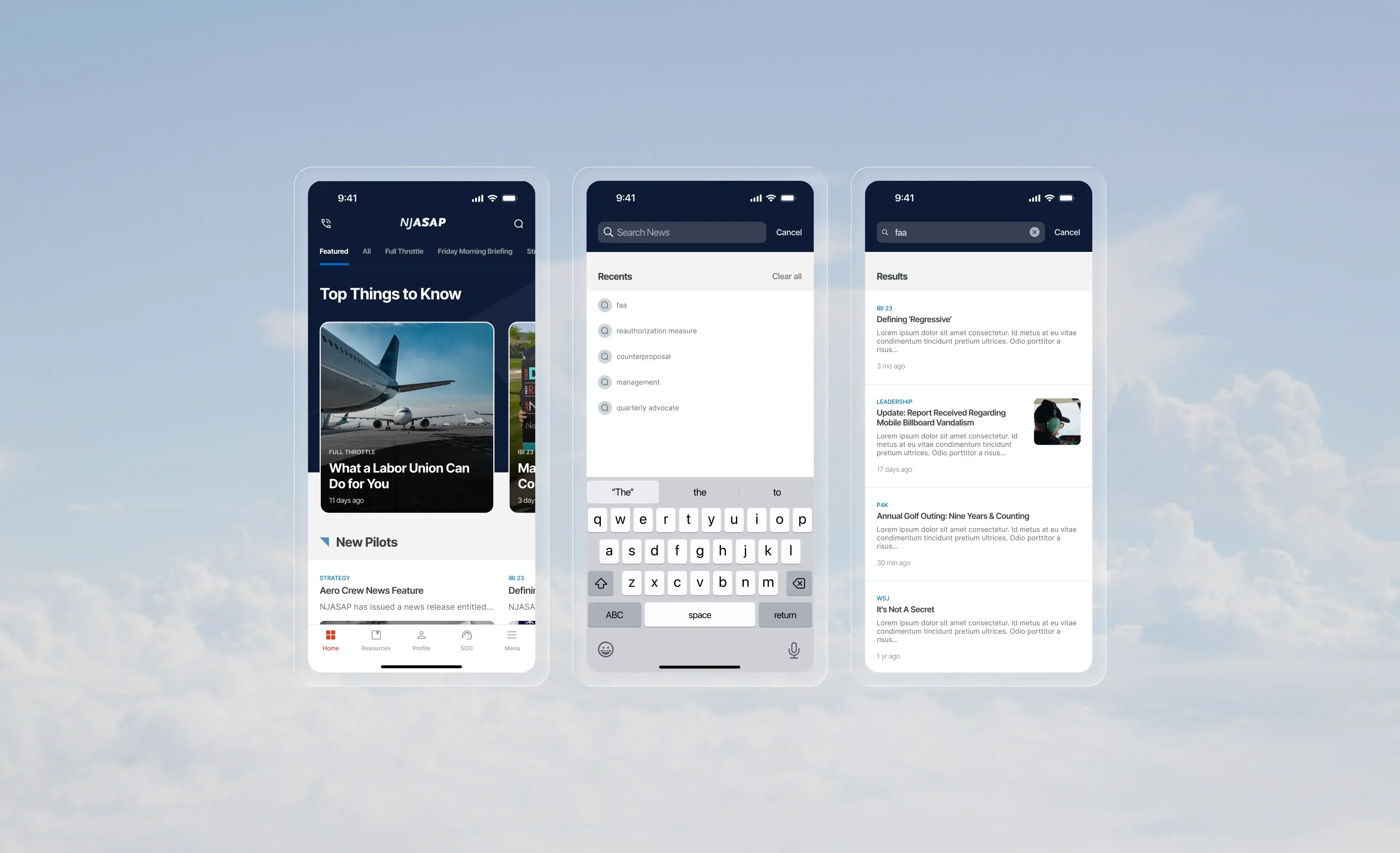 NJASAP newsfeed & search flow