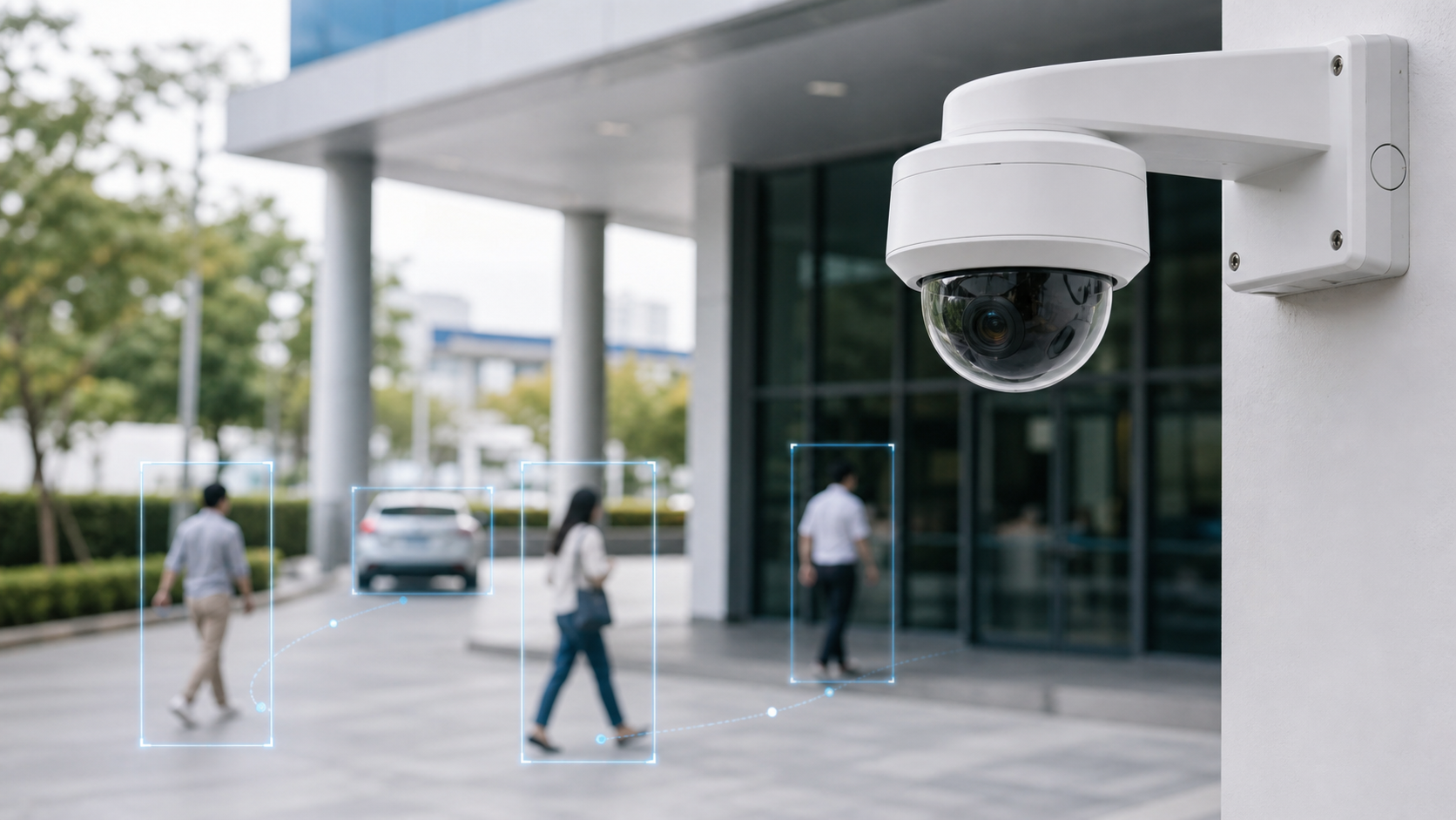 Existing CCTV camera enhanced with AI Video Analytics to detect people and vehicles in near real time