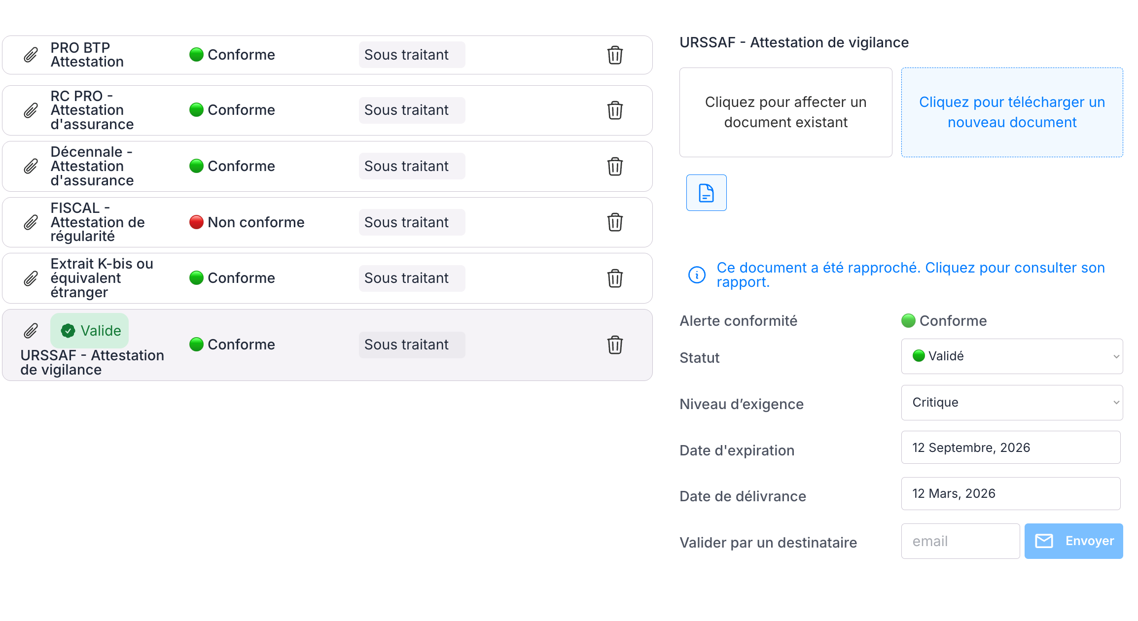 Vérification des justificatifs : attestation de vigilance URSSAF conforme