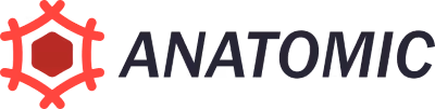Anatomic company logo with red geometric hexagon symbol on the left.