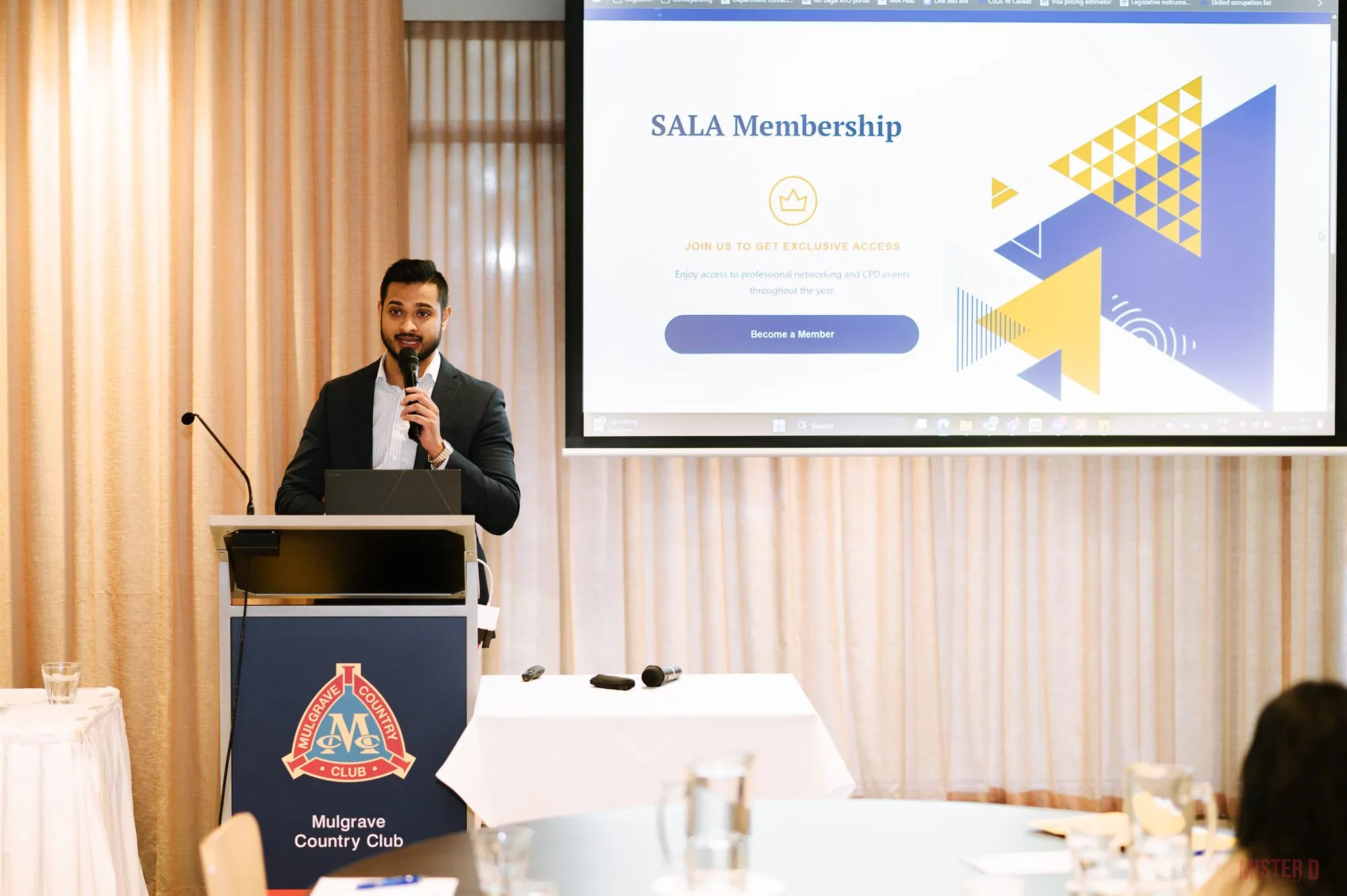 Attendee photographed in front of the SALA 'Become a Member' backdrop at CPD Day 2025