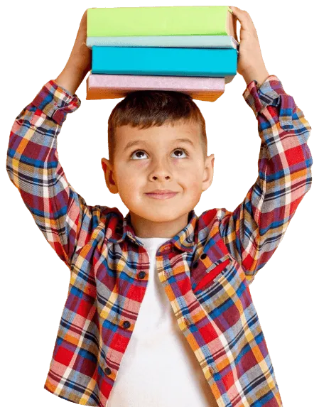 child with toy on the head