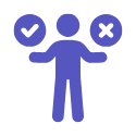 Icon of a person holding a check mark in the left hand and a cross mark in the right hand.