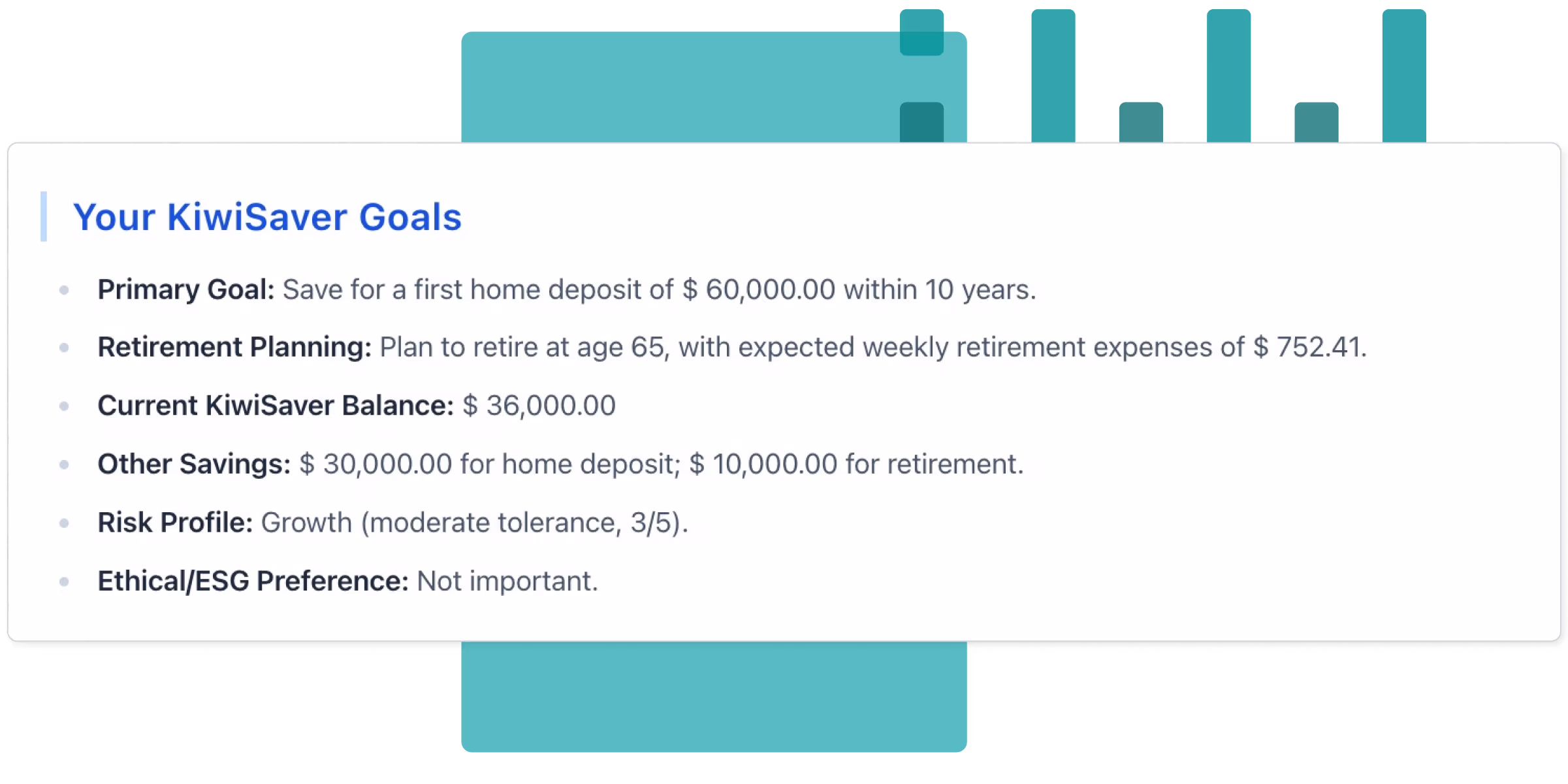 Intelliwealth interface - Kiwisaver Goals