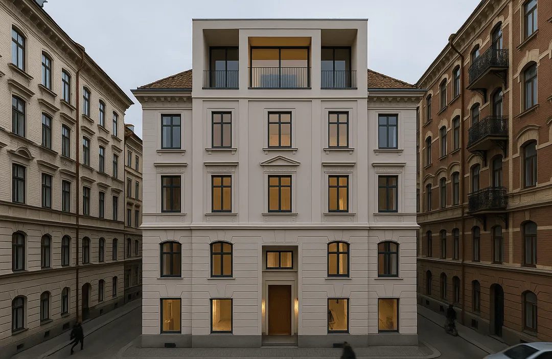 En vit byggnad i Göteborg, nyproduktion mitt i centrala Vasastaden