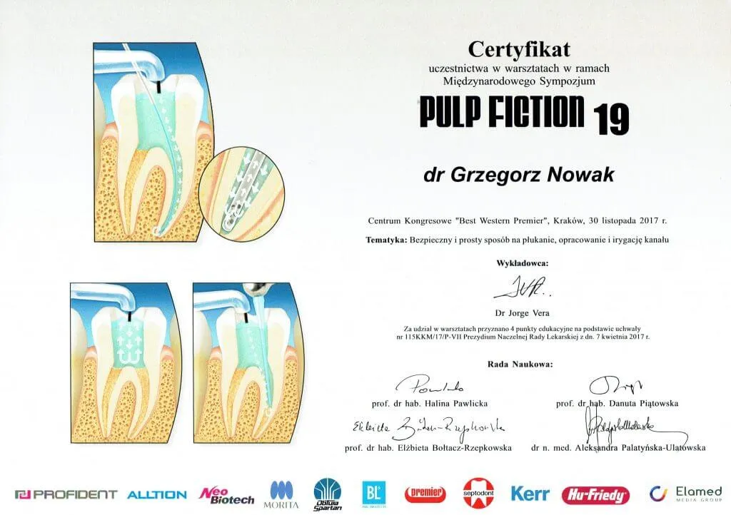 certyfikat-pulp-fiction-19-endodoncja-grzegorz-nowak-krakow-2017