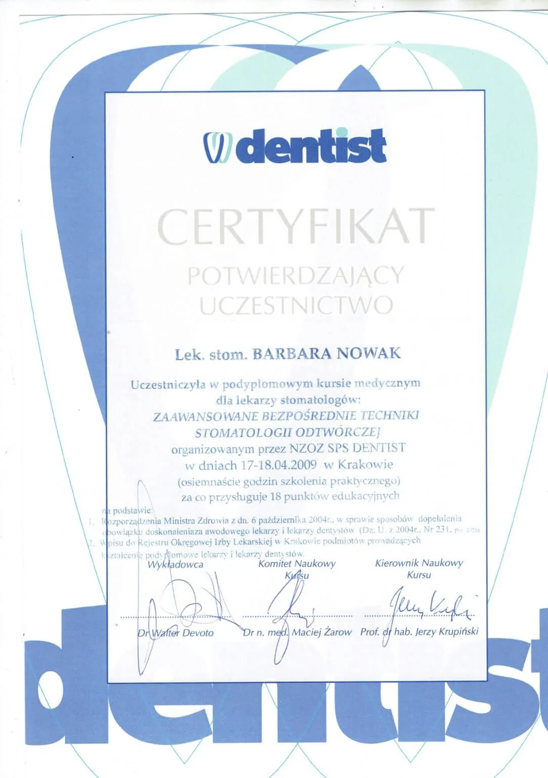 certyfikat-endodoncja-7-krokow-endo-barbara-stoklosa-krakow-dentsply