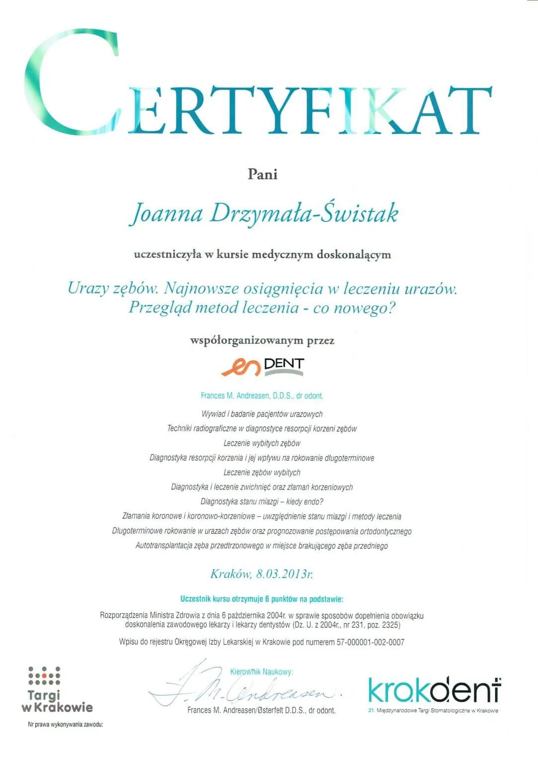 certyfikat-protetyka-joanna-drzymala-swistak-gorlice-2012