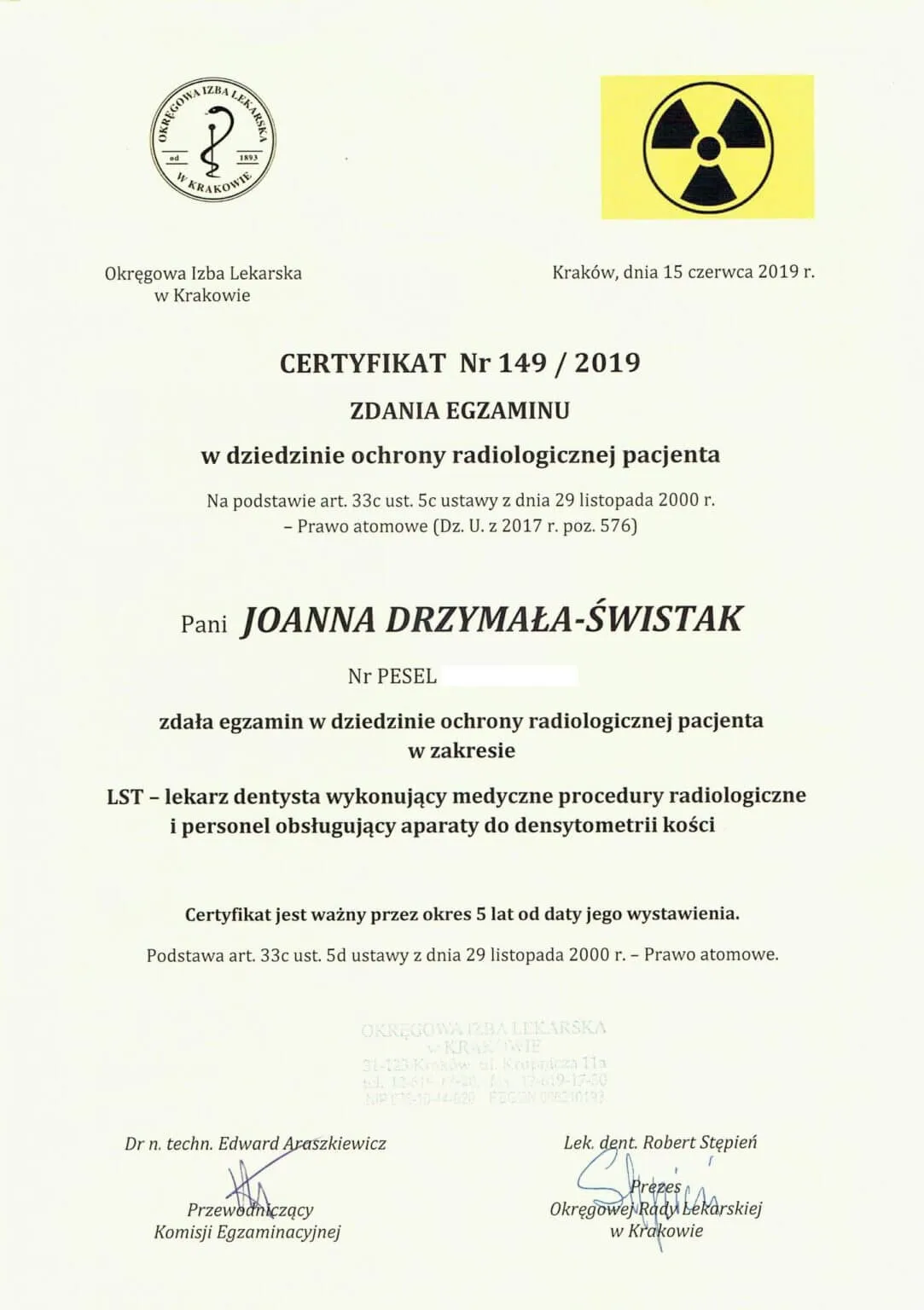 certyfikat-radiologia-ochrona-pacjenta-joanna-drzymala-swistak-krakow-2019