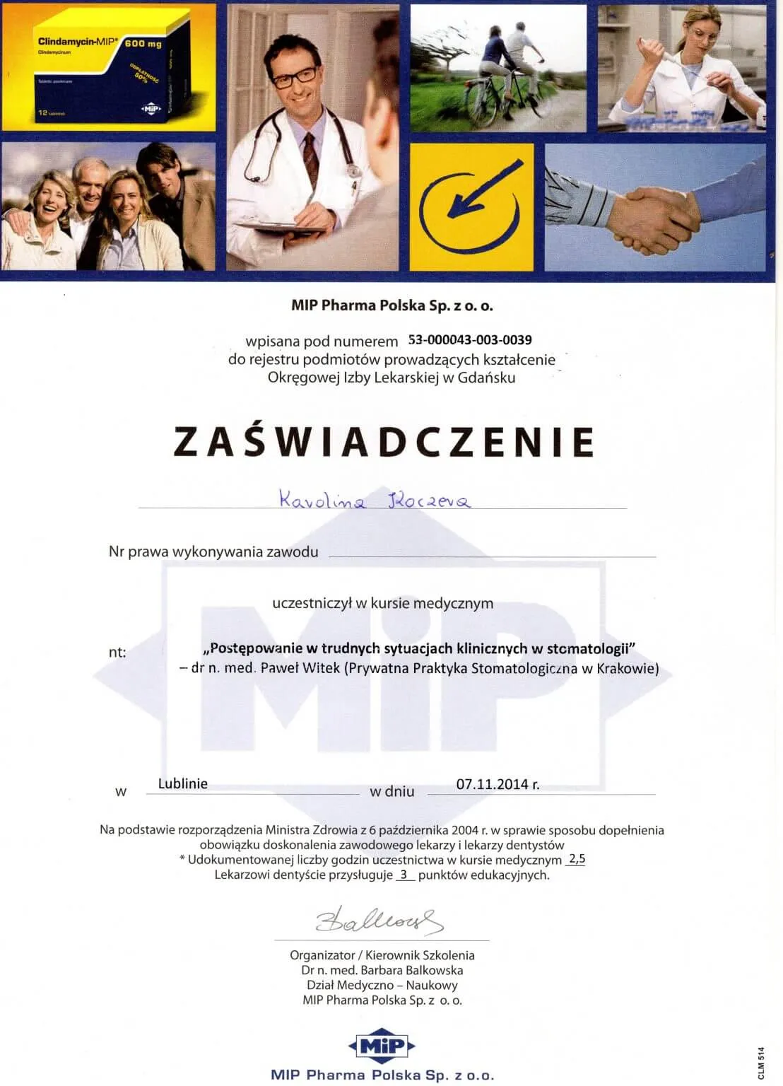 zaswiadczenie-karolina-koczera-towarzystwo-studentow-stomatologii-lublin