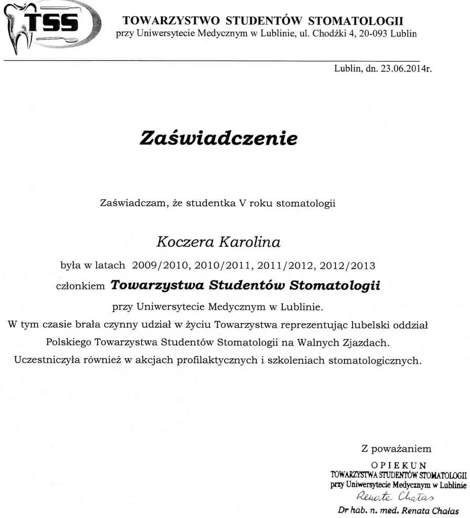 zaswiadczenie-karolina-koczera-kurs-trudne-sytuacje-kliniczne-mip-pharma-lublin