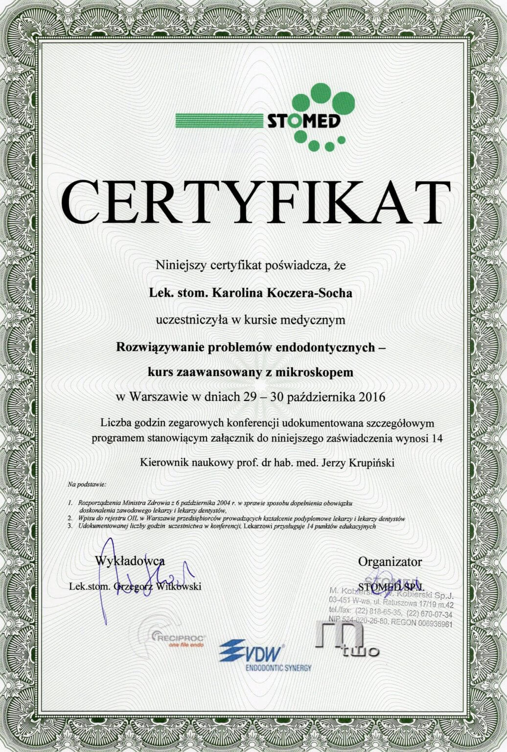 certyfikat-karolina-koczera-warsztaty-swiatlo-i-kolor-enamel-plus-hri-micerdent