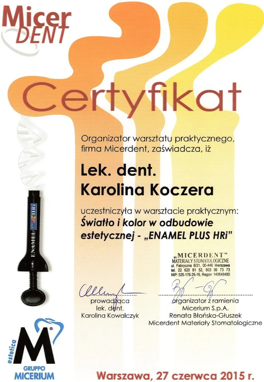 certyfikat-karolina-koczera-socha-kurs-endodoncji-z-mikroskopem-stomed-warszawa