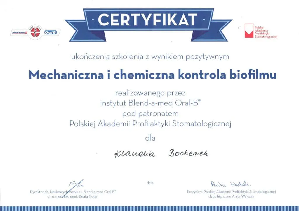 certyfikaty-higienistka-klaudia-szczepankiewicz-szkolenia-stomatologia-estetyczna