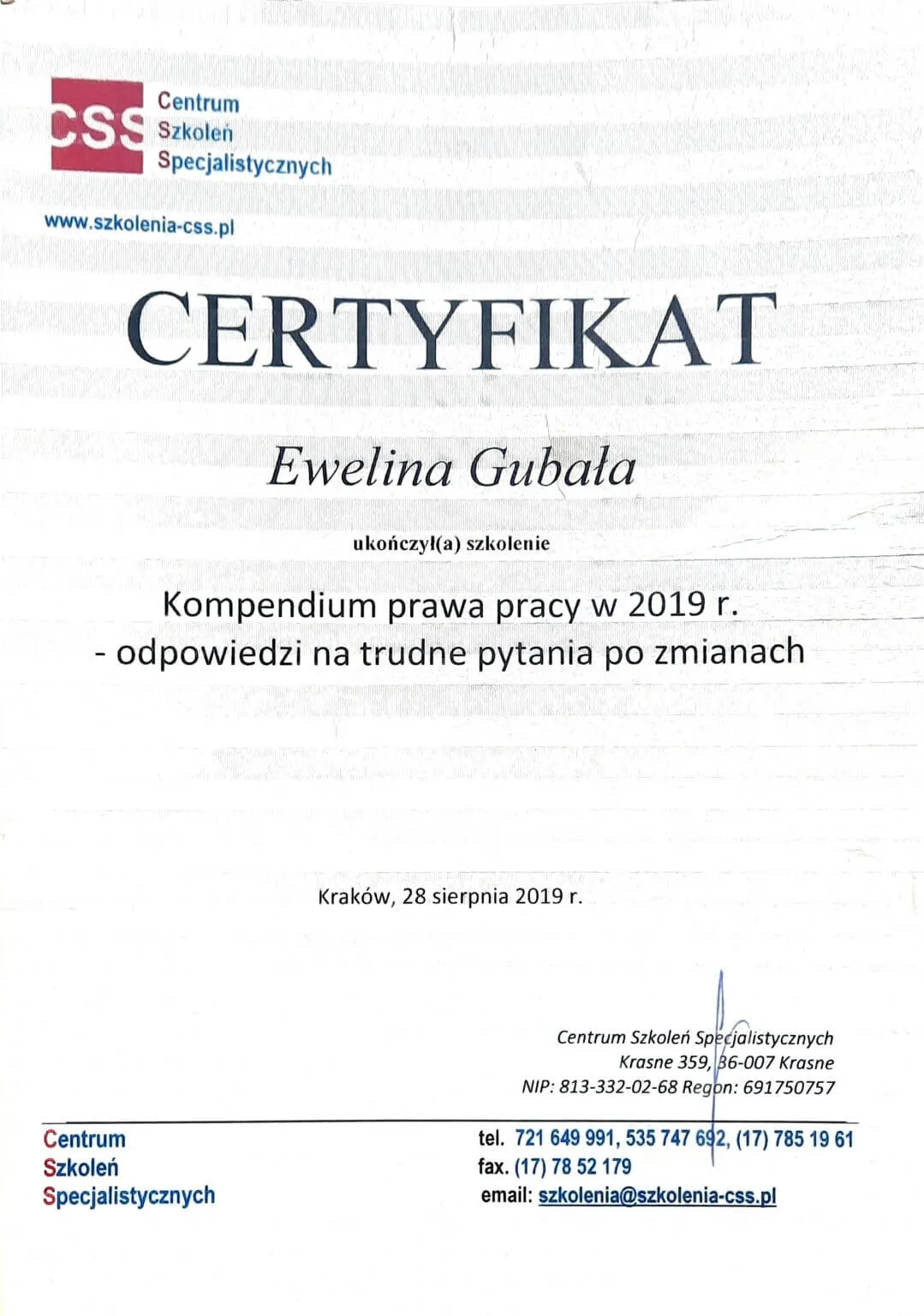 certyfikat-kompendium-prawa-pracy-ewelina-gubala-css-krakow-2019