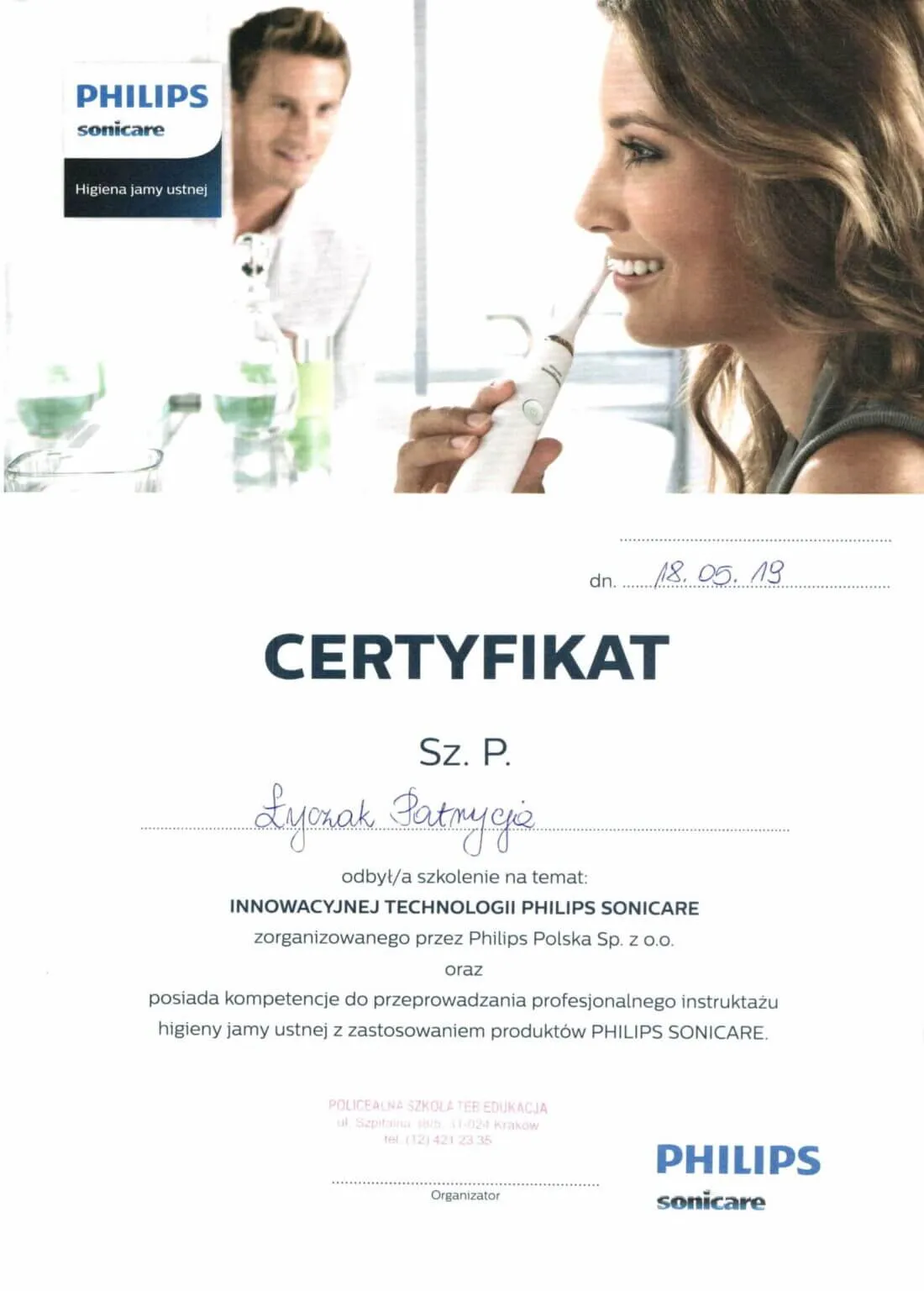 certyfikat-technologia-philips-sonicare-patrycja-lyczak-krakow-2019