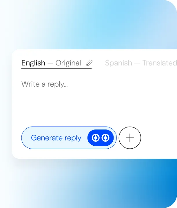 Ami reply composer with a Generate reply button and English to Spanish translation