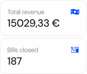 POS dashboard cards showing total revenue and bills closed