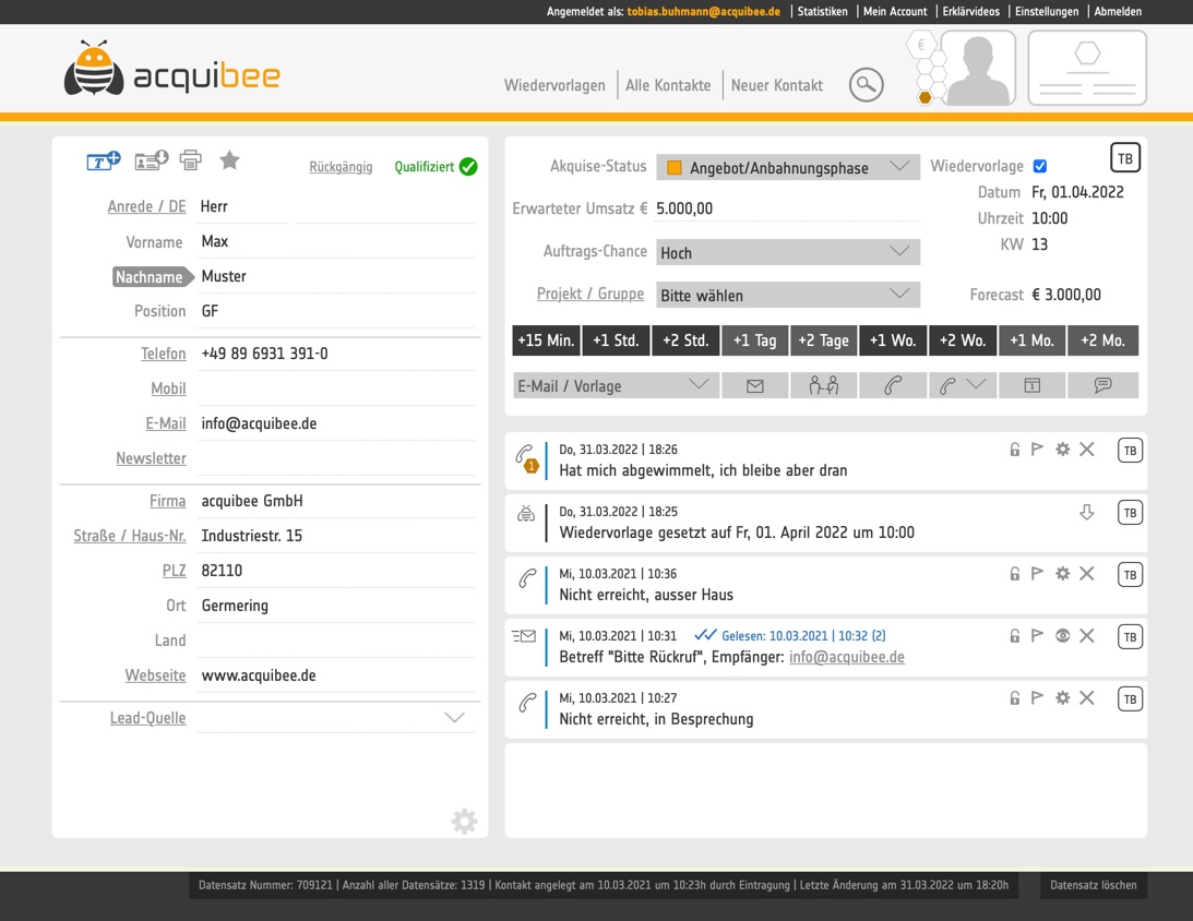 acquibee - CRM für Kaltakquise