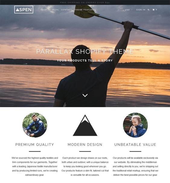 A screenshot of Parallax Shopify video theme's interface