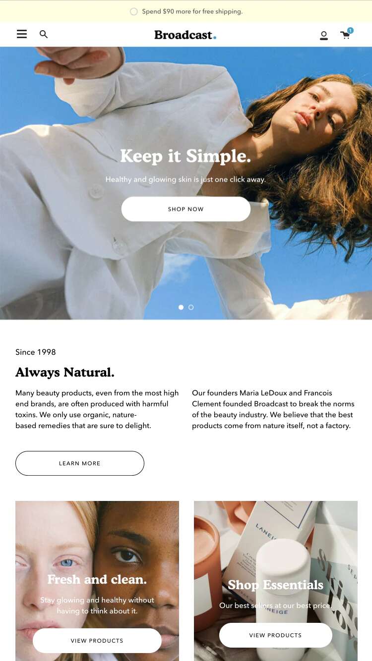 A screenshot showing the interface of Broadcast Shopify theme that supports video headers