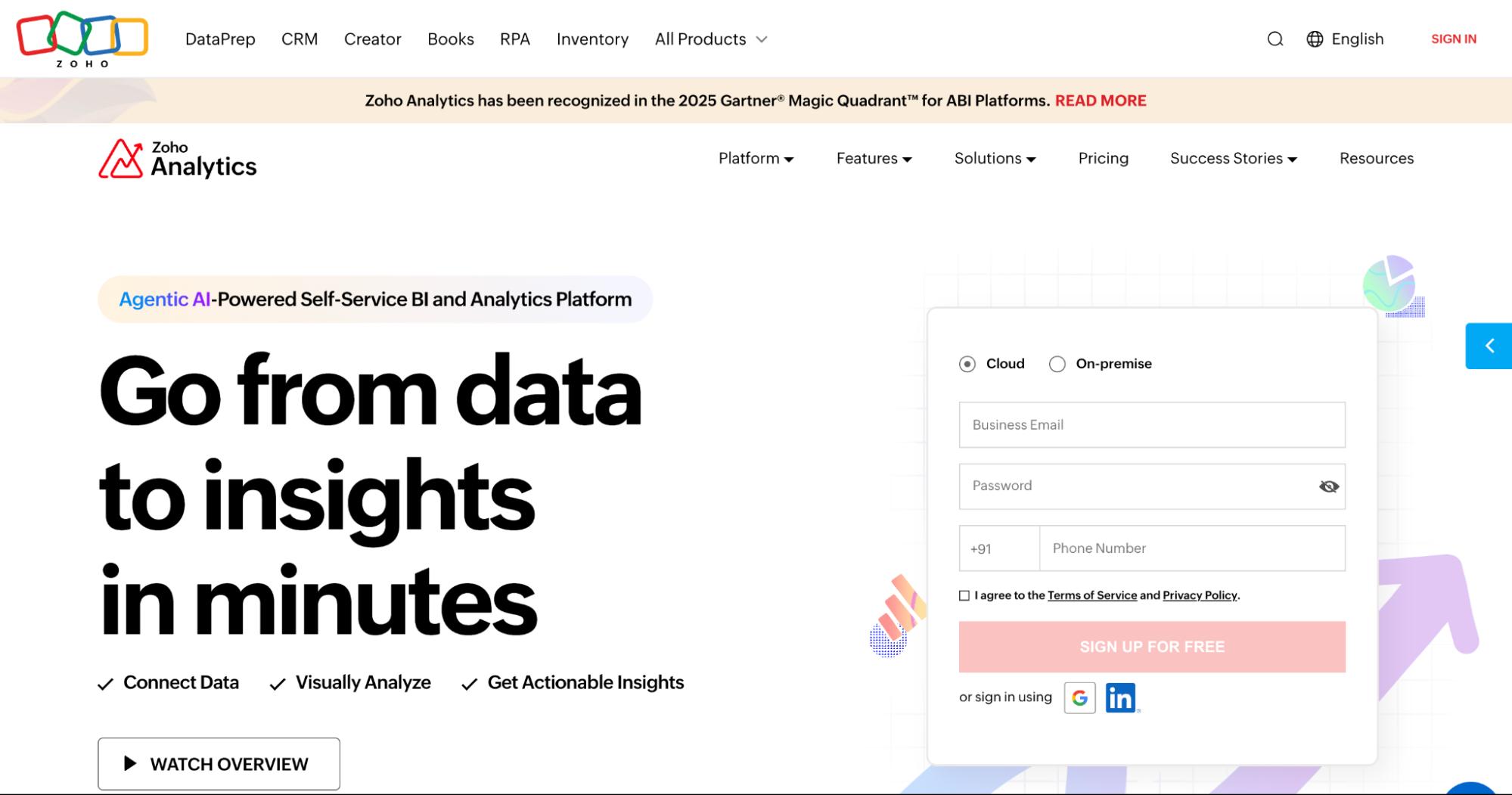 Zoho Analytics homepage