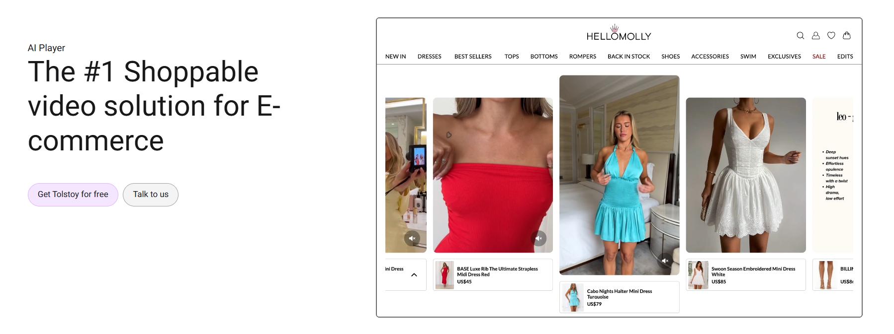 Tolstoy, #1 Shoppable video solution for E-commerce featuring fashion product videos.