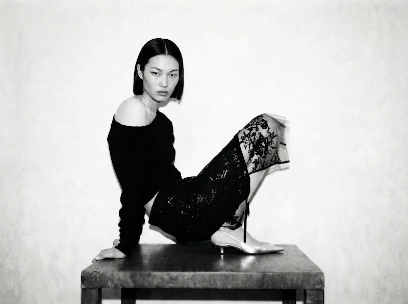 Fashion editorial B&W polaroid