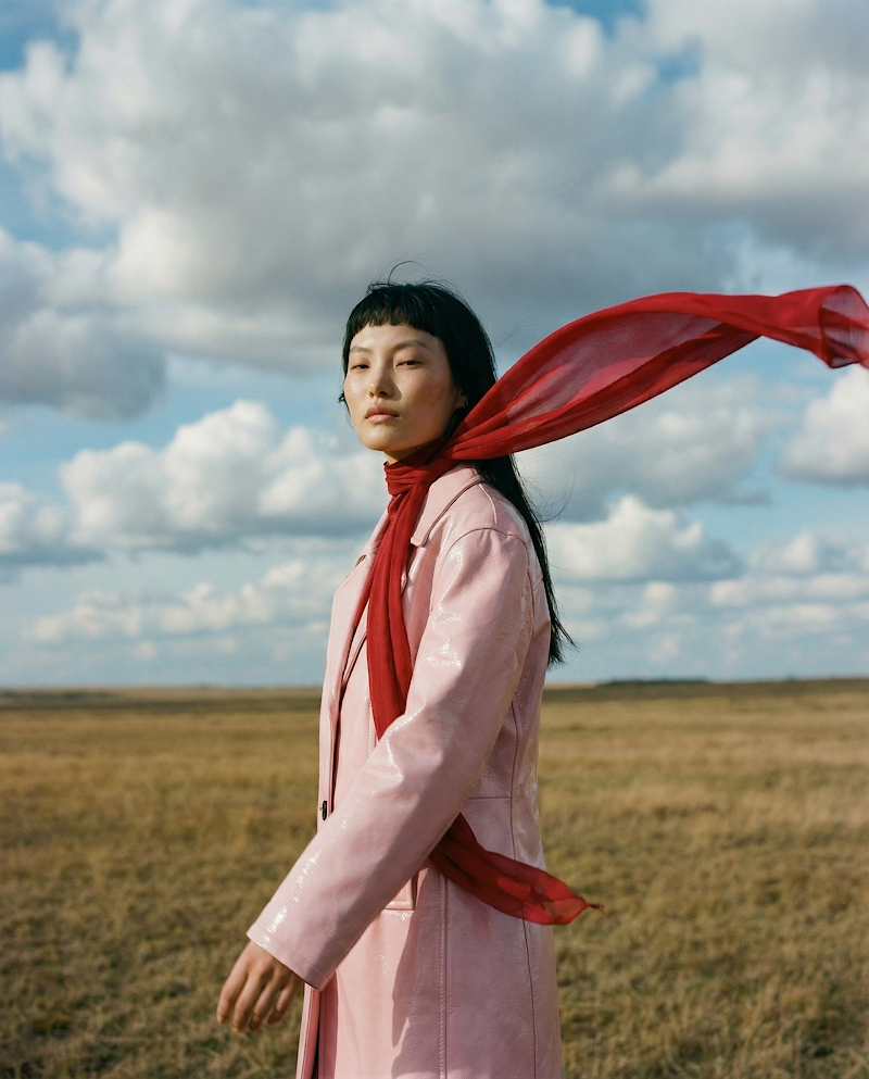 Fashion editorial windblown scarf