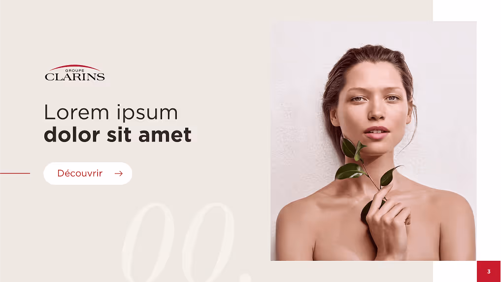 Une présentation avec une slide d'une jeune femme à la peau claire tenant une branche verte près de son visage, avec un fond clair.