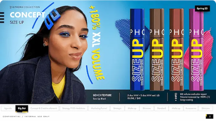 Une publicité montrant à gache une femme souriante et à droite un produit de la marque de cosmétiques Sephora