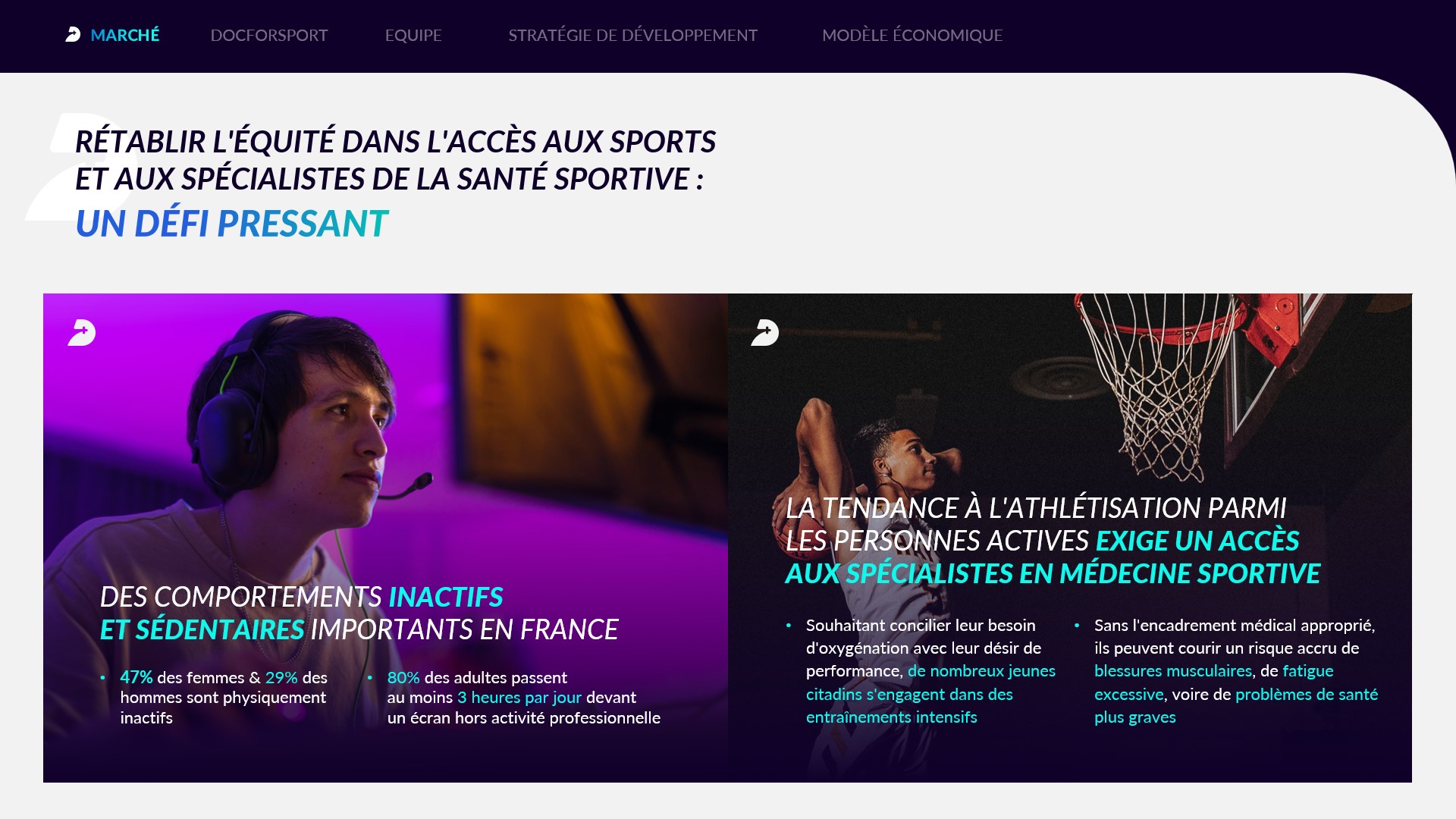 Exemple de slide pour une présentation PowerPoint réalisée par Histoires de Slides pour Doc4Sport