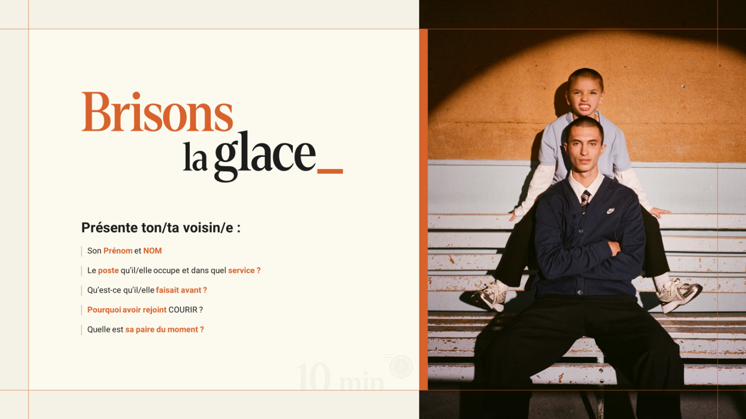 Exemple de slide réalisée par l'Agence PowerPoint Histoires de Slides pour l'entreprise Courir - présentation marque employeur