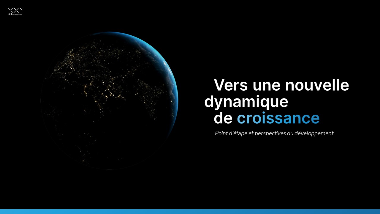 Exemple de slide réalisée par l'agence PowerPoint Histoires de Slides pour l'entreprise BH Technologies - Page de garde