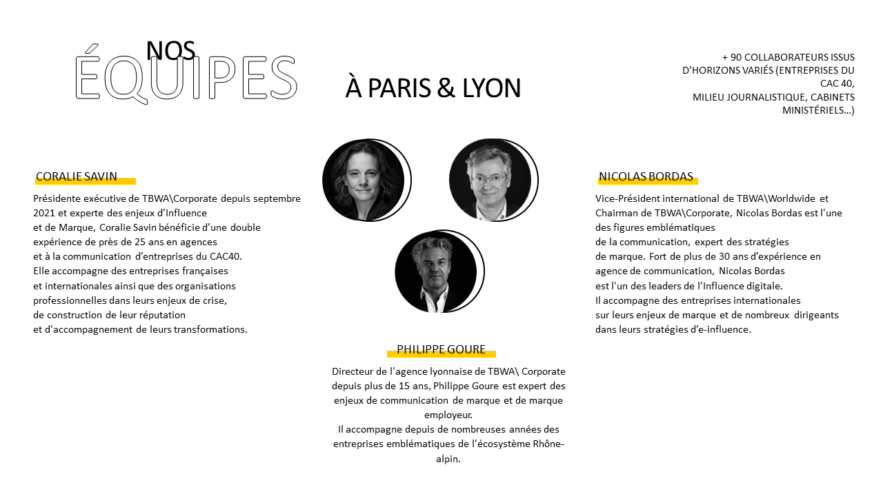 Exemple de slide tirée de la présentation institutionnelle de TBWA\Corporate créée par Histoires de Slides