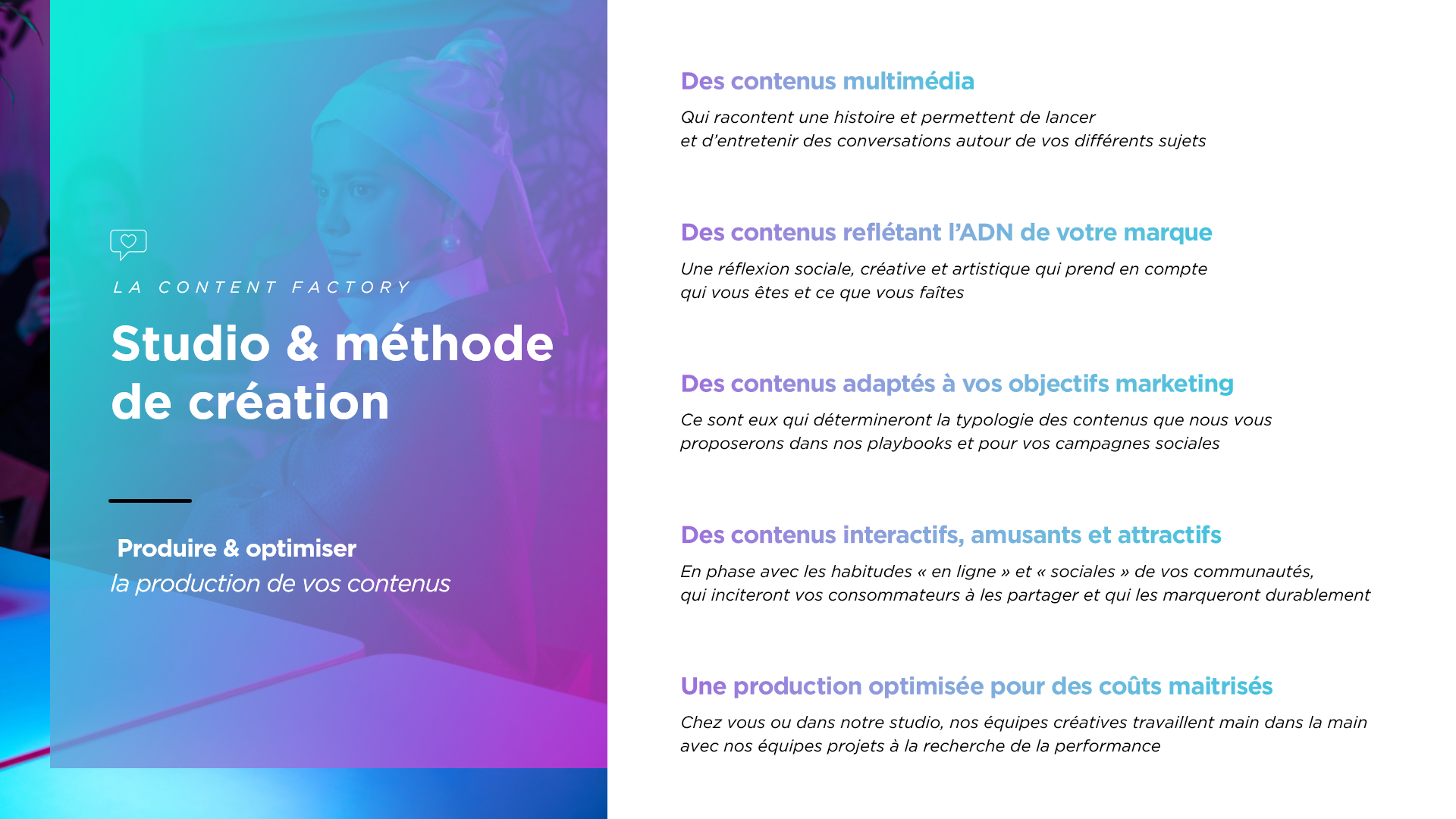 Exemple de slide tirée de la présentation institutionnelle de C'est comme une agence créée par Histoires de Slides