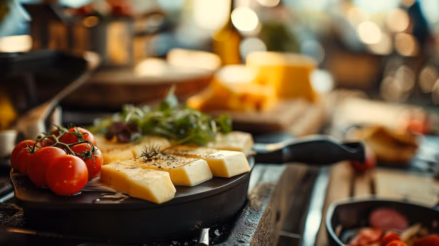 Accompagnements raclette : pommes de terre, légumes, cornichons et salade