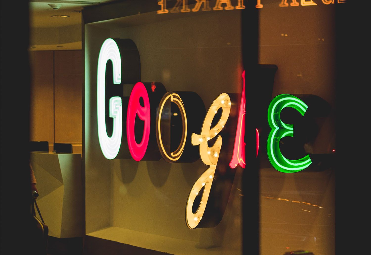 A funky lit-up sigh saying Google in different colours