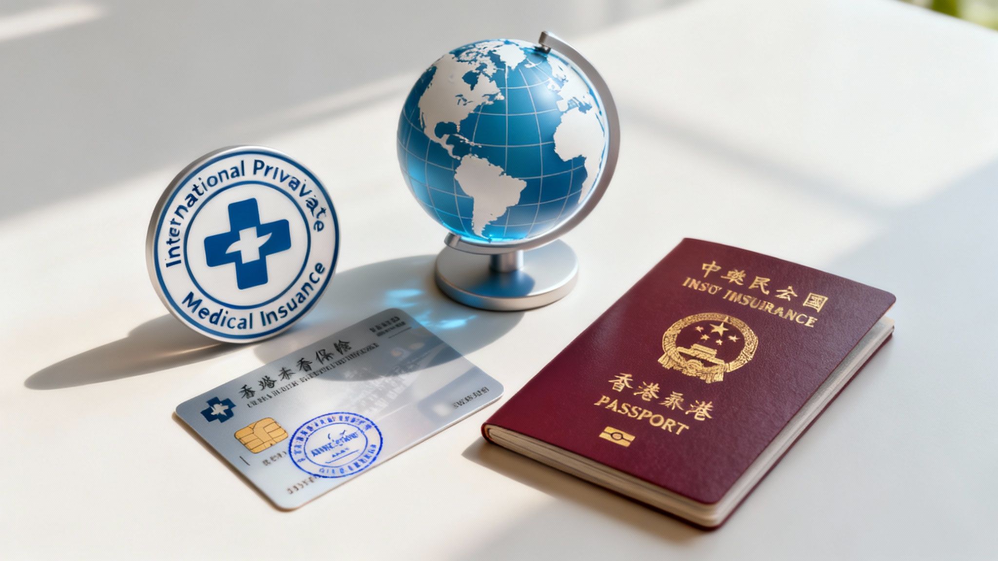 Three different health insurance cards fanned out on a wooden surface, symbolising choice.