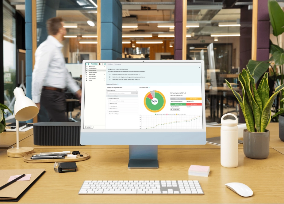 The E-FEMO platform on a screen in an office.