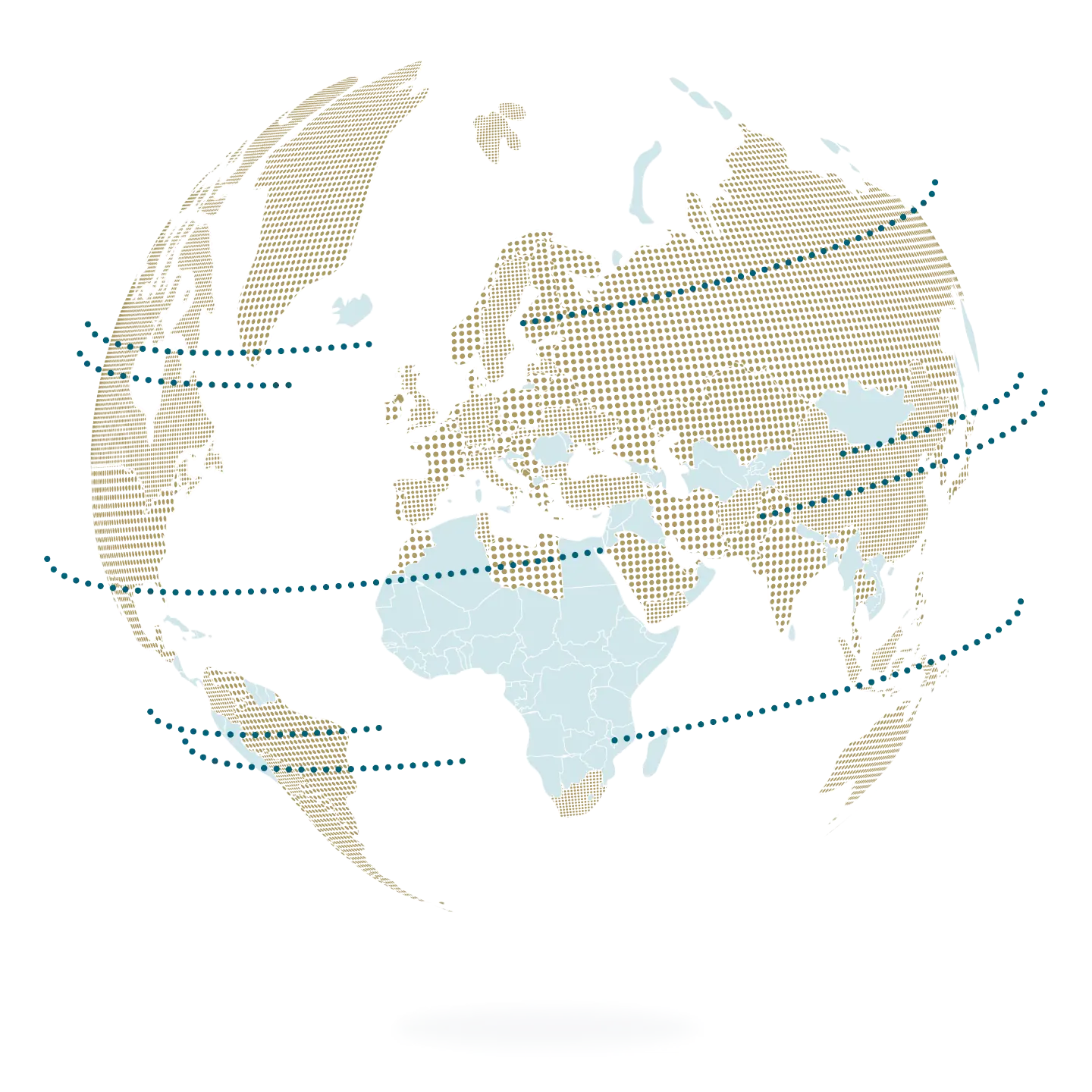 Eine Weltkarte, die in verschiedene Farben unterteilt ist, einschließlich brauner, blauer und grüner Flächen, die verschiedene geografische Regionen darstellen.