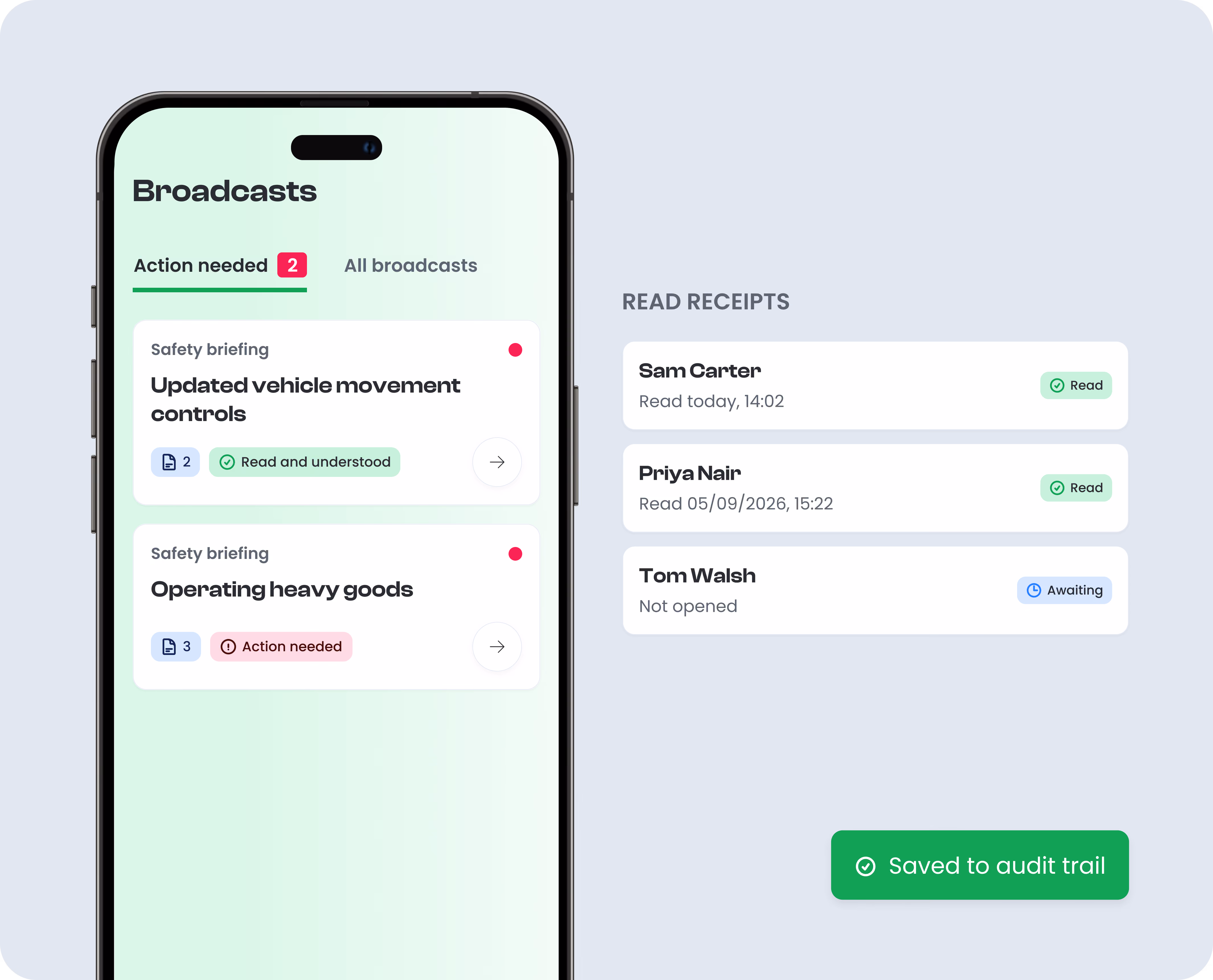 A shot of the mobile app broadcasts features.