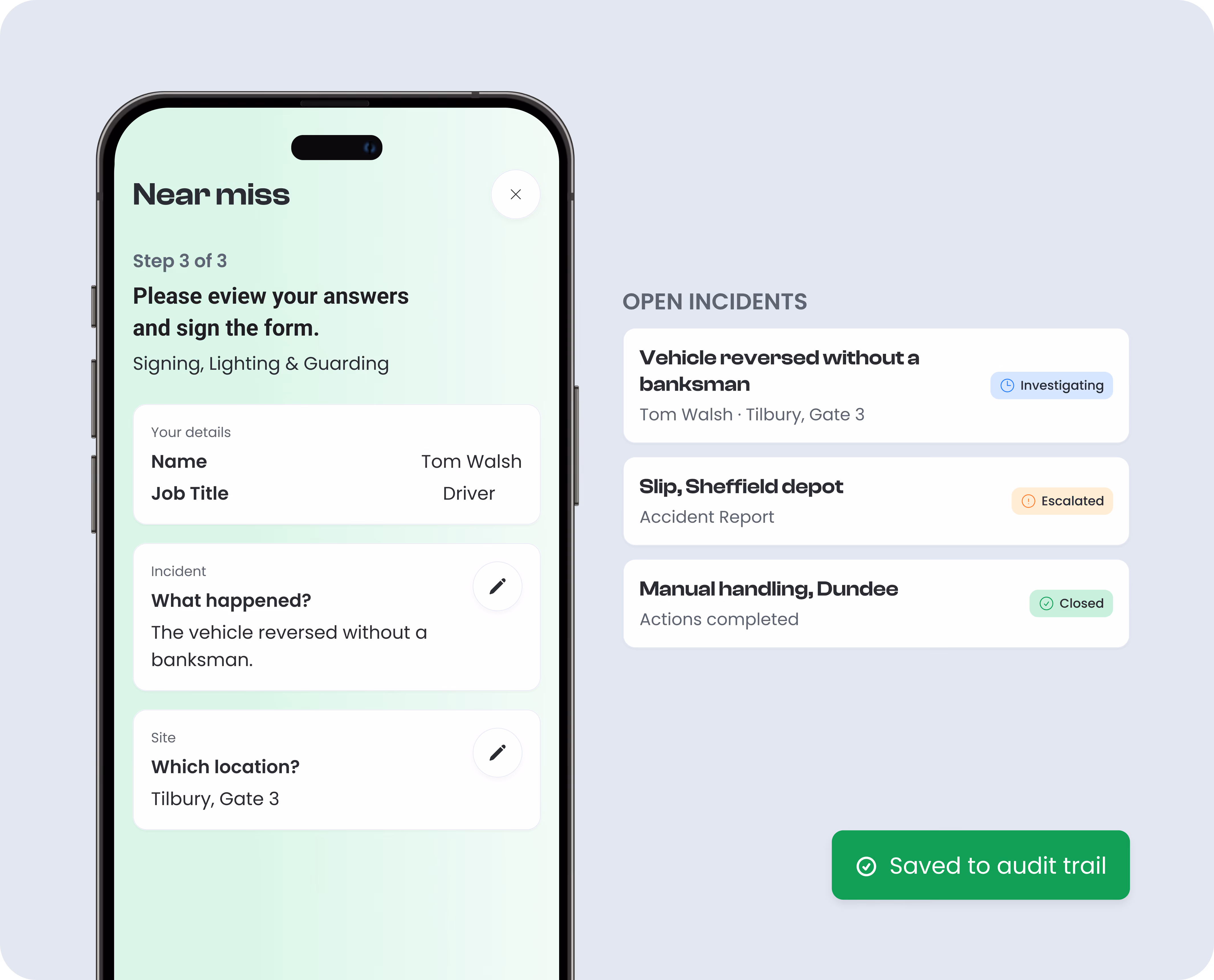 A shot of the mobile app form summary.