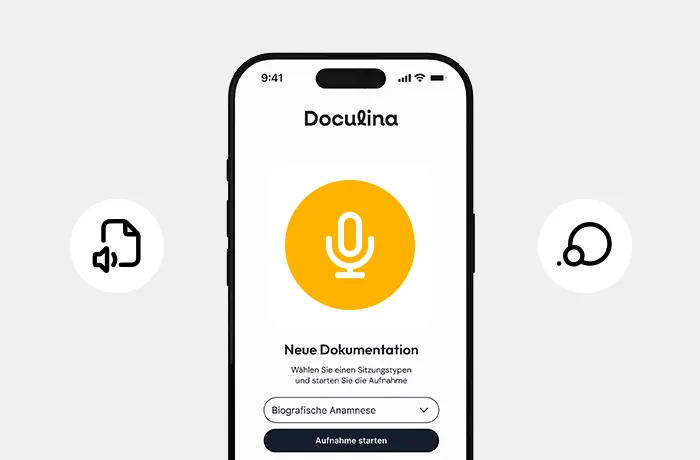 Mobile Ansicht zur Aufnahme eines Patient:innengesprächs für die automatische Dokumentation