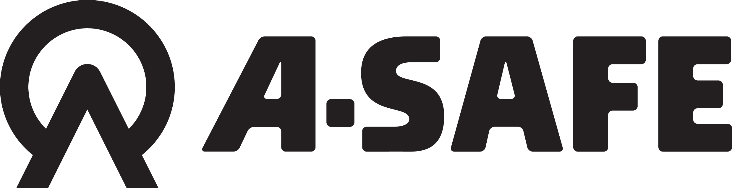Logo A-SAFE s ikonou stylizovaného kruhu s šipkou směřující nahoru vlevo od textu.