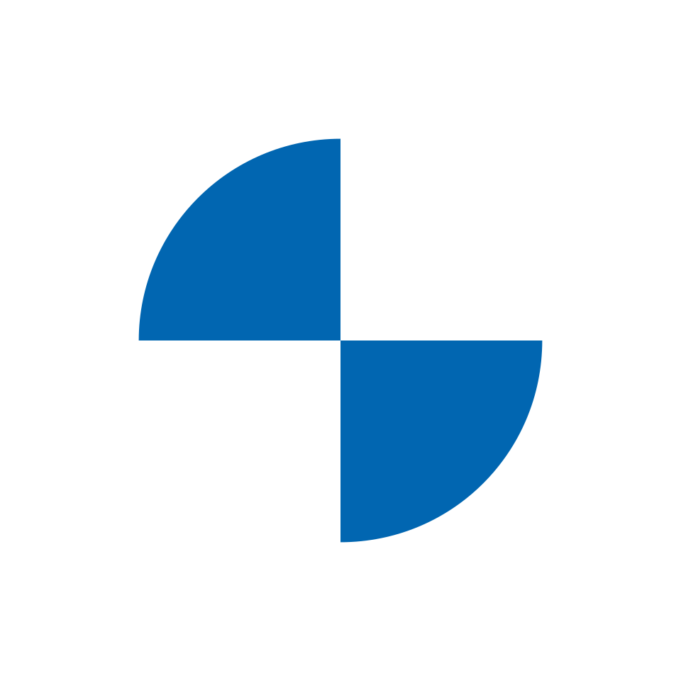 Logo BMW s kruhem rozděleným na čtvrtiny modré a bílé barvy a písmeny B M W nahoře.