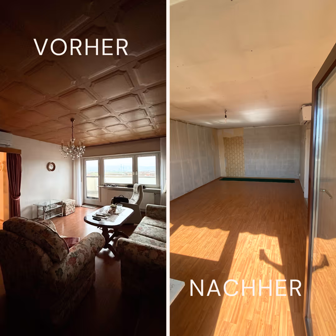 Ein Vorher-Nachher_Bild eines Wohnzimmers