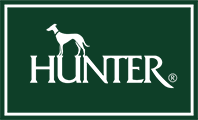 Hunter brand logo in white text on a dark green background.