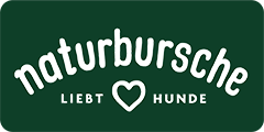 Logo with the word 'naturbursche' arching above a heart shape, with 'FEB' on the left and 'HUNDE' on the right.